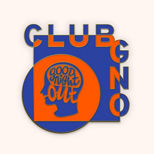 Club GNO embossed badge in blue and orange.