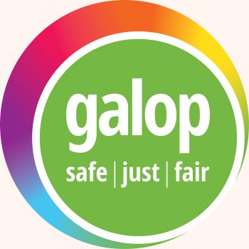 Galop logo, with the slogan 'safe, just, fair'